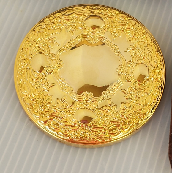 Ornate Gold plate Intricate Compact Purse Mirror VTG Vanity Portable Makeup New - Picture 4 of 10